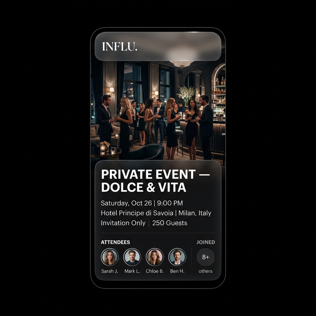 Экран события в приложении INFLŪ