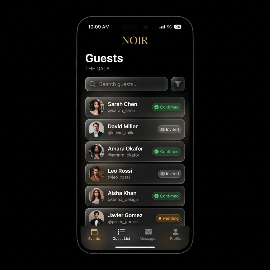 Экран гест-листа в приложении INFLŪ